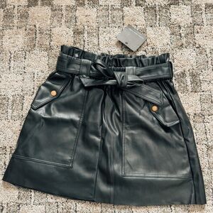 Marc New York Black Faux Leather Paperbag Waist Mini Skirt with Belt